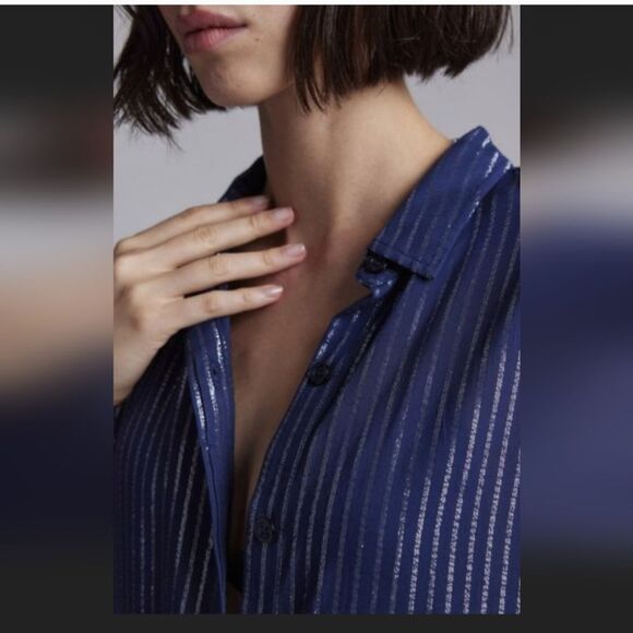 WILDFANG nwt Navy Empower Pinstripe Shirt Dress Knee Length Size S - Picture 6 of 15